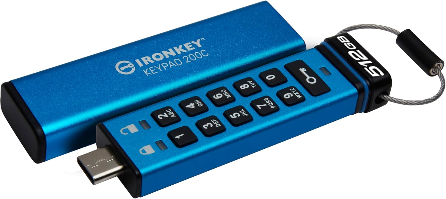 Kingston IronKey Keypad 200C Type-C hardware-encrypted USB Flash Drive FIPS 140-3 Level 3 (Pending) with XTS-AES 256-bit Hardware Encryption -IKKP200C/512GB