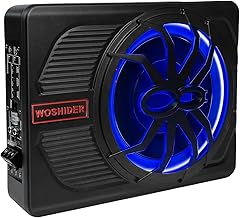 800W 10" Slim Under Seat Car Subwoofer, Car Audio Subwoofers Built-in Amplifier, Powered Truck Subwoofer Upgrade with Blue LED Ambient Light (8" Speaker Size, 10" Sub Size)
