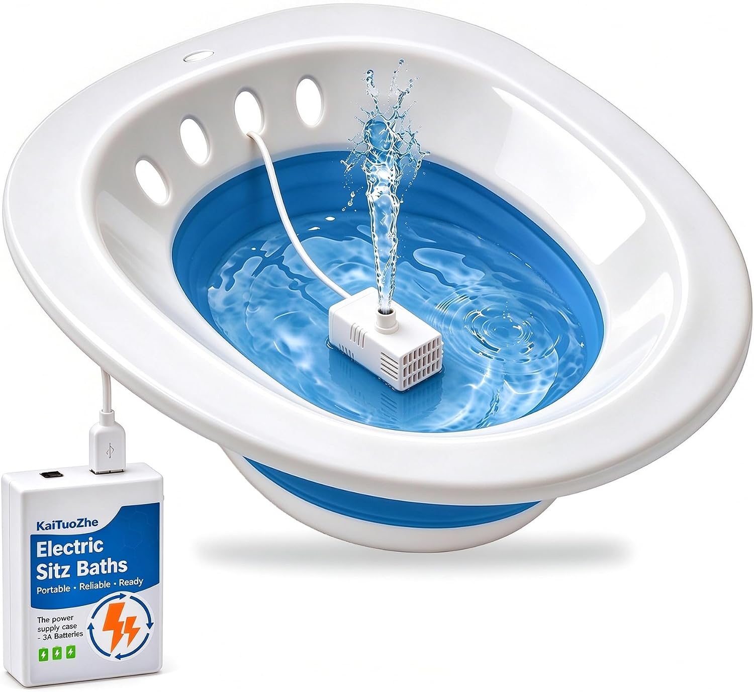 Electric Sitz Bath for Toilet Seat - Yoni Steam Seat -Portable Sitz Bath Tub for Hemorrhoids and Postpartum Care - Wide Seat - Deeper Bowl - Blue