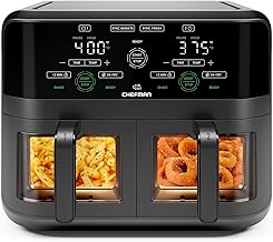 CHEFMAN 6 Quart Dual Basket Air Fryer Oven with Easy View Windows, Sync Finish, Hi-Fry, Auto Shutoff, 2 Independent 3Qt Nonstick Dishwasher Safe Frying Baskets, Digital Double Air Fryer - Black