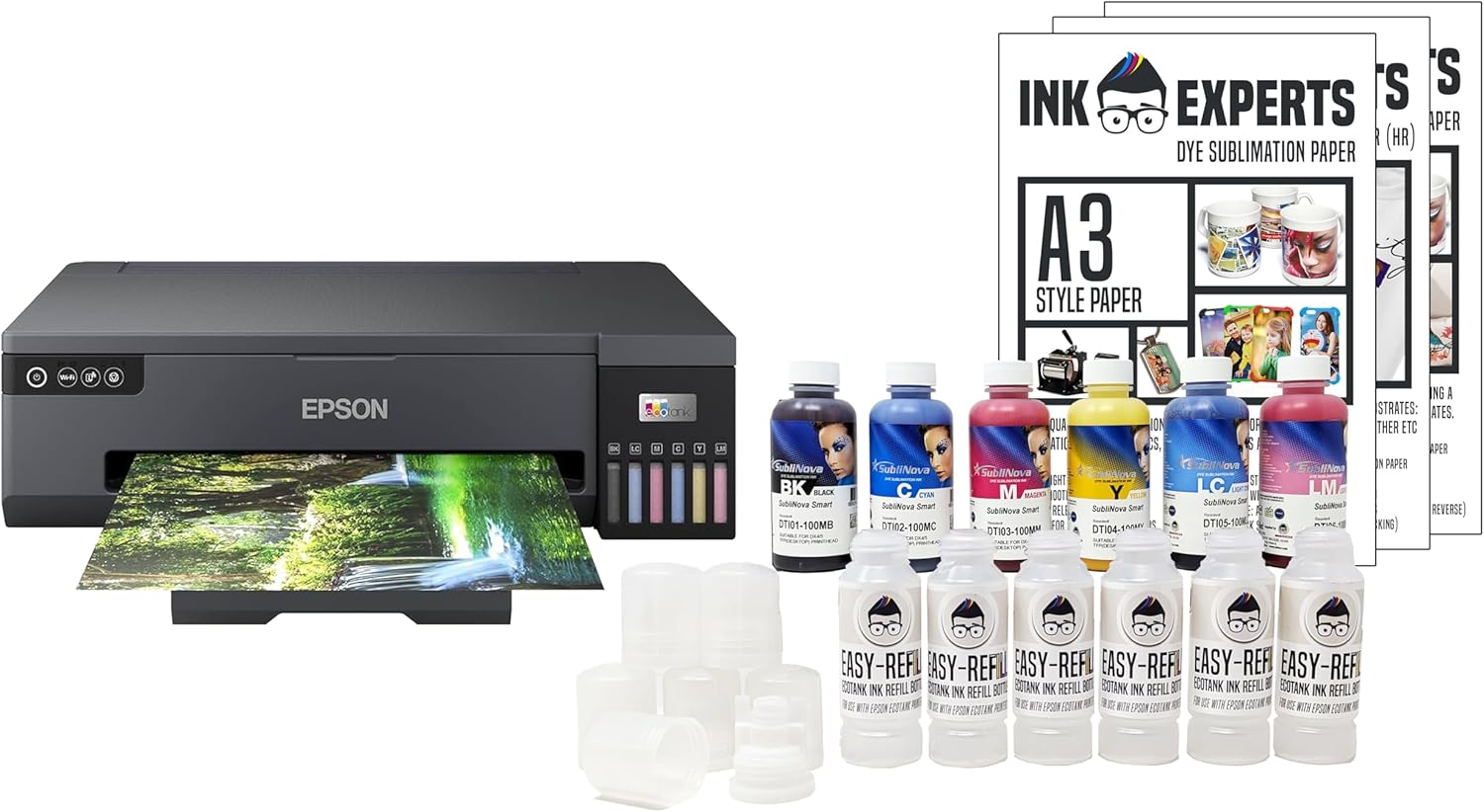Ink Experts Dye Sublimation A3 Printer Bundle - Mac Compatible with Epson ET18100 inc. Printer and Inktec Sublinova Inks