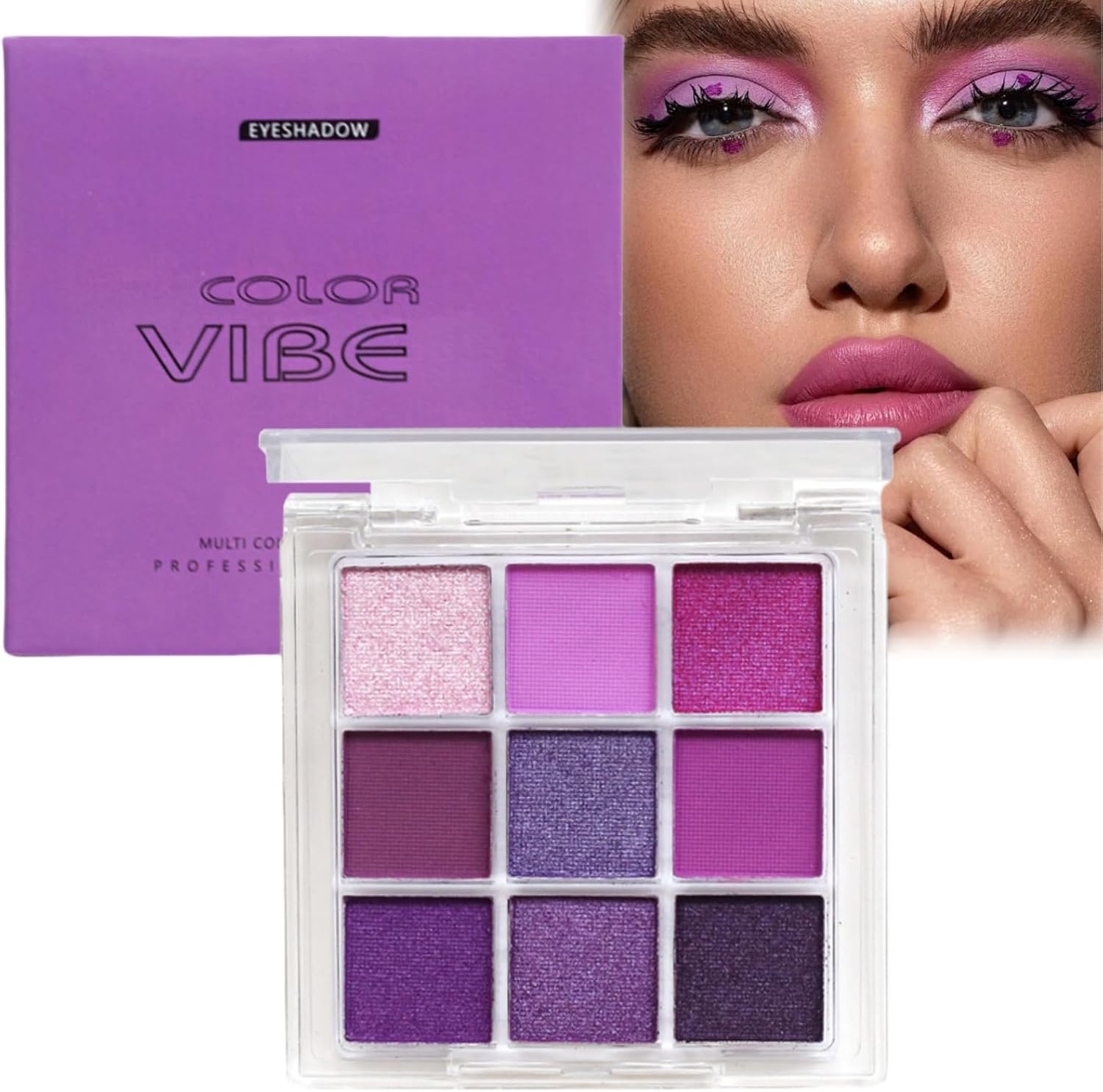 HIVETZ Matte Pearlescent Purple Eyeshadow Palette, 9 Shades, Mixable Pressed Pigment Eyeshadow, Long Lasting