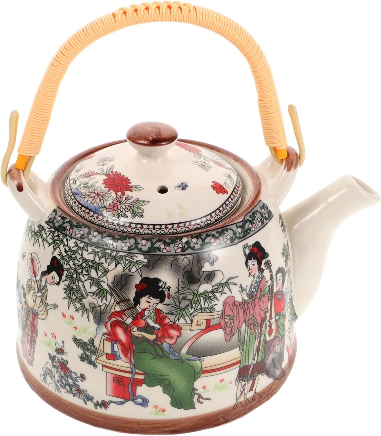 Mobestech Vintage Ceramic Teapot with Four Design Stovetop Kettle for Loose Leaf Brewing and Decorative Tea Kettle for Gas Stove Present for Tea Lovers