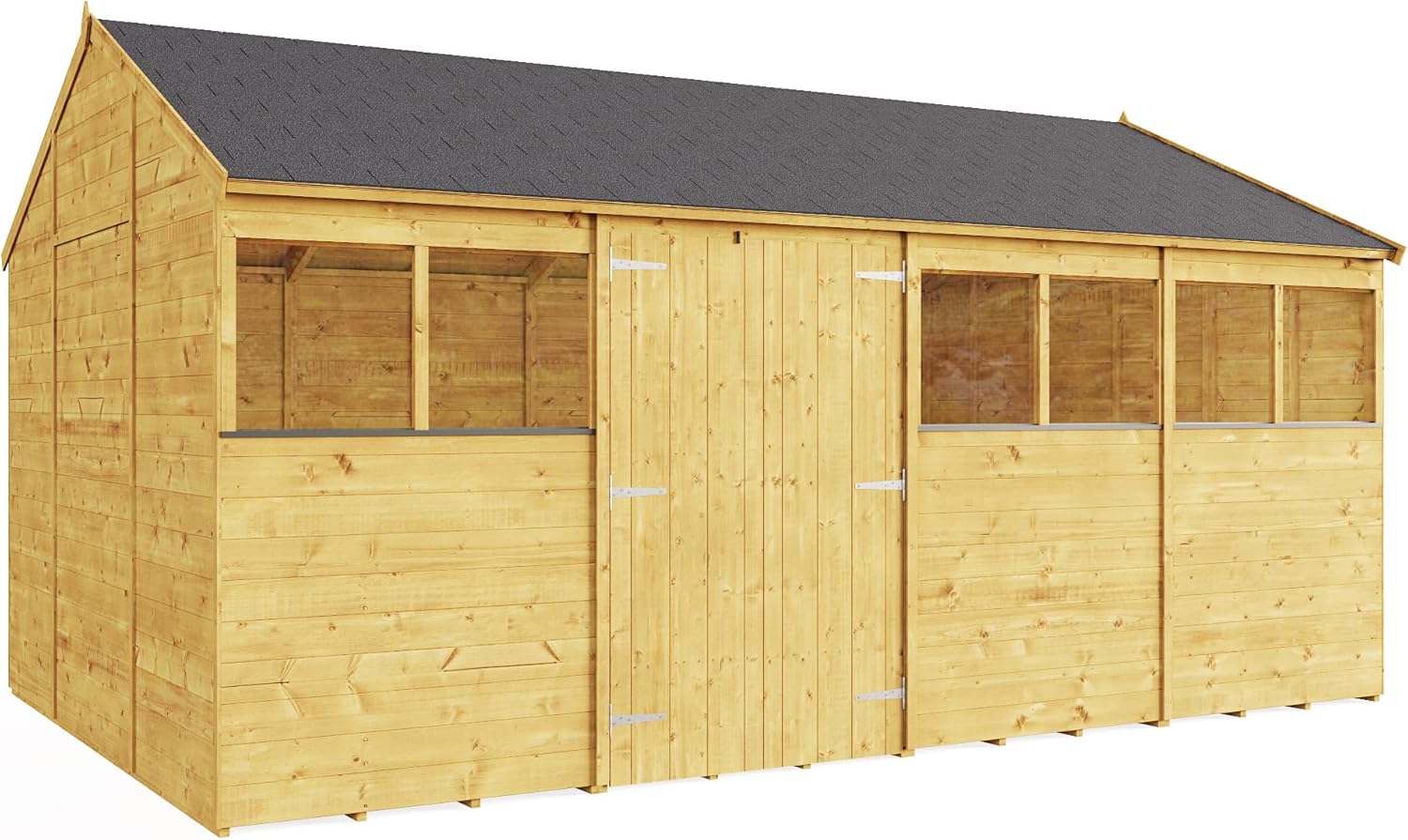 BillyOh Garden Storage Shed 16 x 10 | Wooden Garden Shed with Floor, Roof and Felt | Expert Reverse Apex Outdoor Storage Sheds Building (Windowed, 16x10) Brown