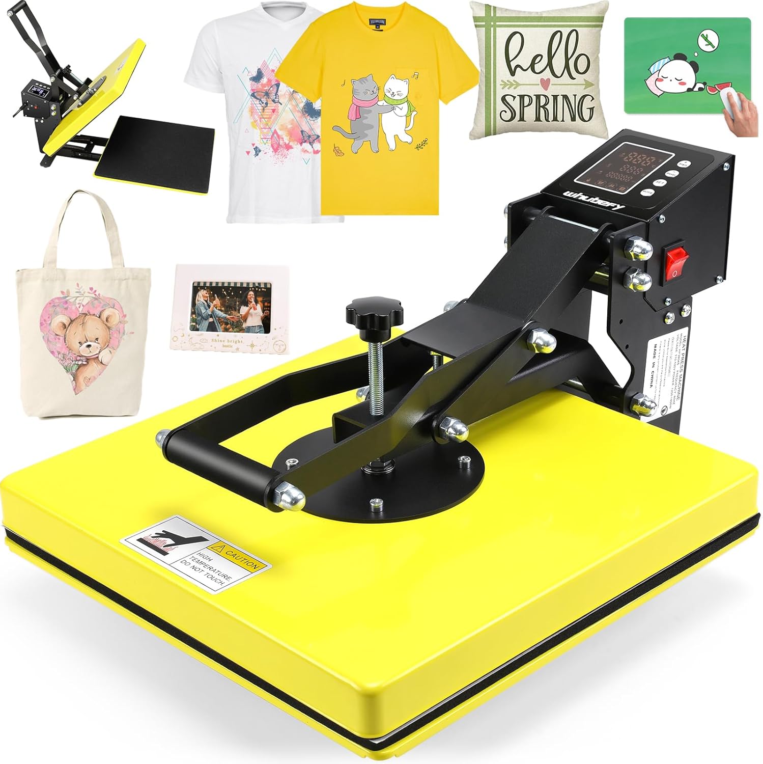 Whubefy Heat Press 15x15, Slide Out Clamshell Heat Press Machine for t Shirts, Digital Industrial Sublimation Printer for Heat Transfer Vinyl, Shirt Press Machine for Pillow/Bag/Mouse Pad (Yellow)