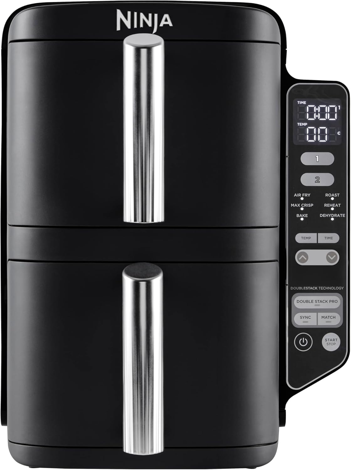 Ninja Double Stack Air Fryer, Vertical Dual Drawer Air Fryer with 4 cooking levels, 2 Drawers and 2 Racks, Space Saving Design, 7.6L Capacity, 6 Cooking Functions, 6 Portions, Black SL300UK