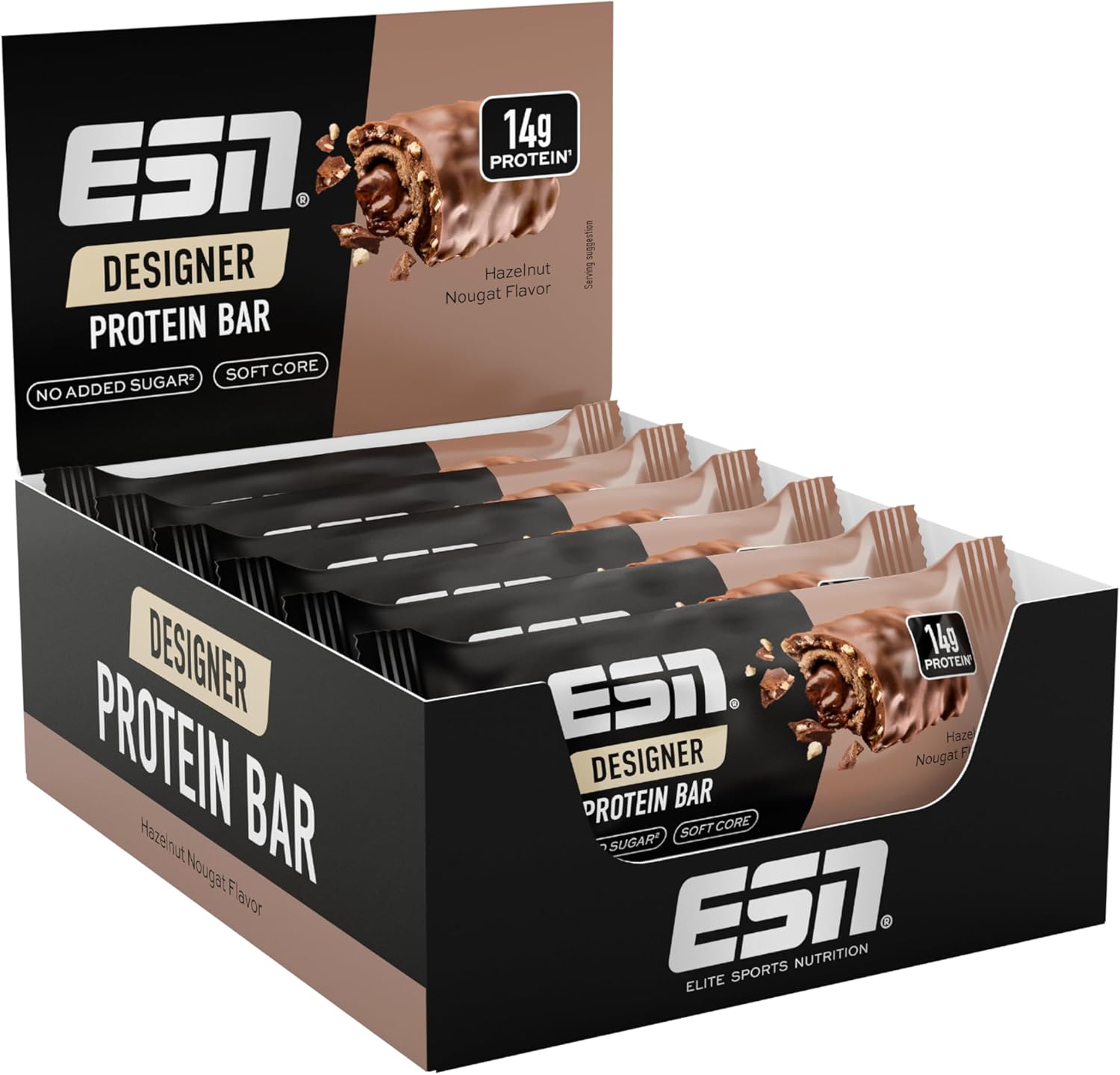 ESN Designer Protein Bar, Hazelnut Nougat, 12 x 45 g - High Protein Bar - Made in Germany
