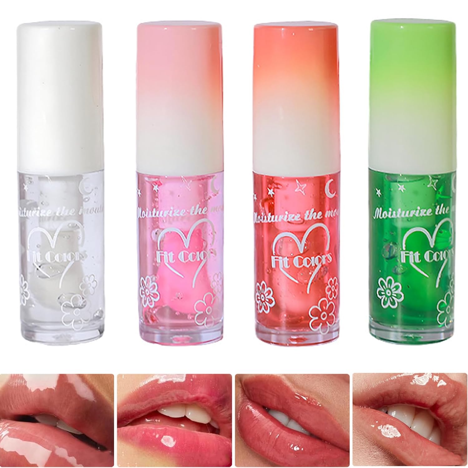 4 Pcs Fruit Flavored Lip Gloss Set,Nourishes Glossy Lips, Non-toxic,Big Brush Head Lip Oil Make-up for Kids and Teens