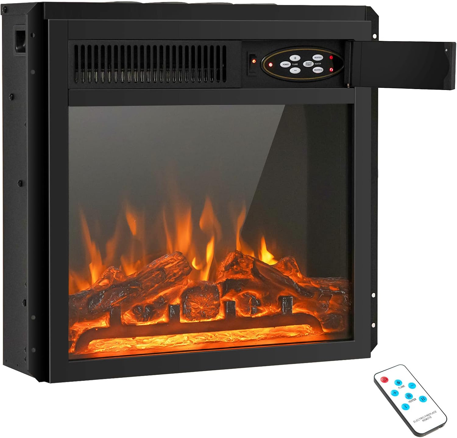 ORALNER Electric Fireplace Insert 18 Inch, Recessed Freestanding Fireplace Heater with 7-Level Adjustable Brightness, Remote, Overheat Protection, for TV Stand, 750W/1500W, Black (18 Inches)