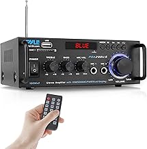 Pyle Stereo Power Amplifier 200 W Peak w/ Bluetooth Wireless, LED Display, Dual Channel Audio Stereo Receiver w/ RCA, USB, SD, MIC in, FM Radio, Perfect For Home Computer via RCA, PDA29BU.5