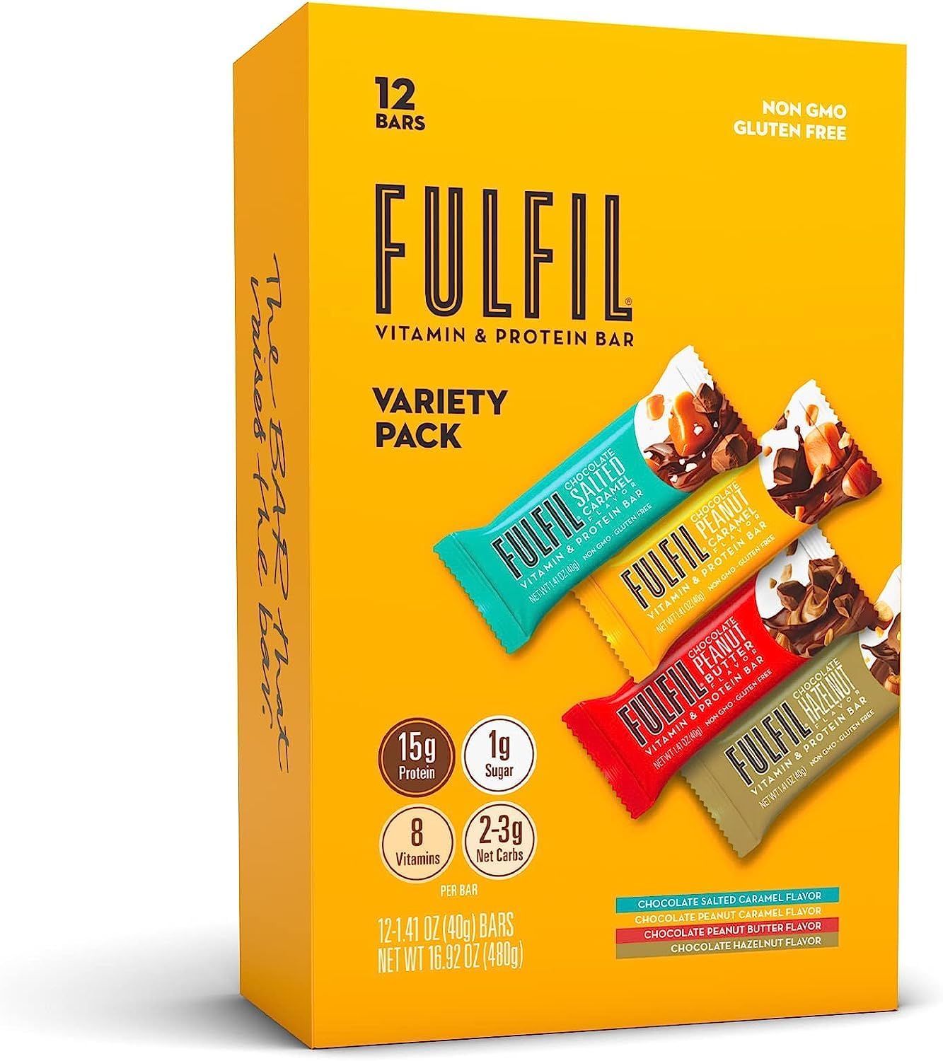 FULFIL Protein Snack Bars, Best Sellers Variety Pack, Gluten Free with 15g Protein, Pantry Staples, 12 Count