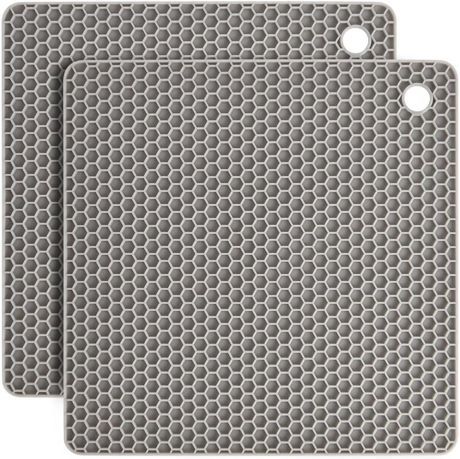 Flintronic Silicone Trivet for Hot Pans, 2 Pack Multipurpose Heat Resistant Mat, Flexible Silicone Trivets Pot Coaster, Heatproof Square Pot Holder for Kitchen Cooking Dining (Gray)