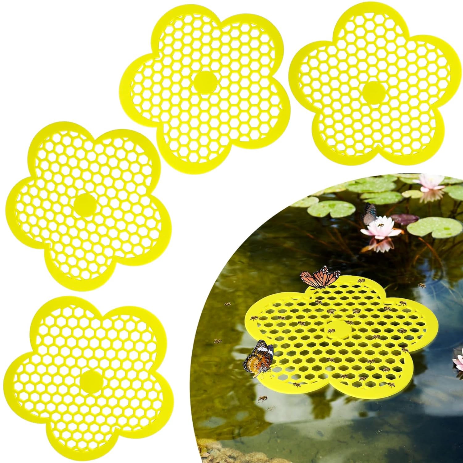 4 Pack Floating Bee Island 8.66 Inch Flower Floating Bee Watering Station Bee Waterer for Garden, Bee Feeding, Bee Bath