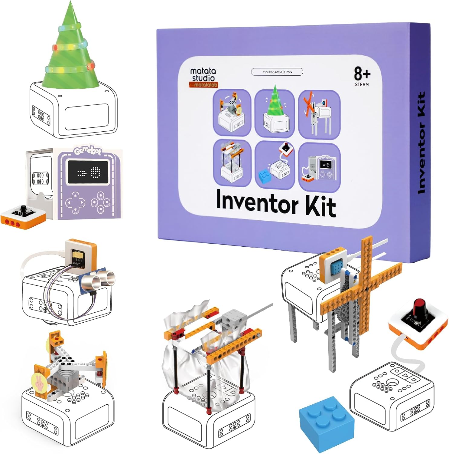 MatataStudio Inventor Kit for Vincibot Robot with 7*Building Styles, 5*Electronic Modules, 1*Module Connector for Sensor like Arduino etc.STEM Toys Programming Electronics Projects for 8-12