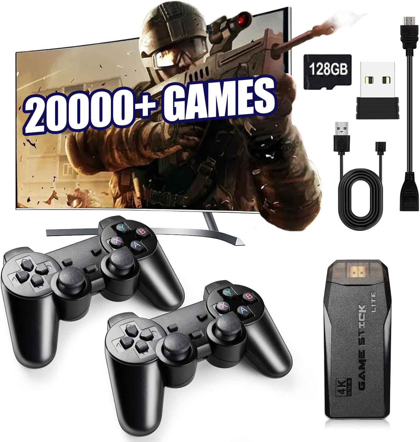 Retro Game Console,Wireless Retro Game Stick with 20,000+ Built-in Games, HDMI Output, Plug & Play, 2.4G Wireless Gamepads, Ideal for Family & Friends Entertainment