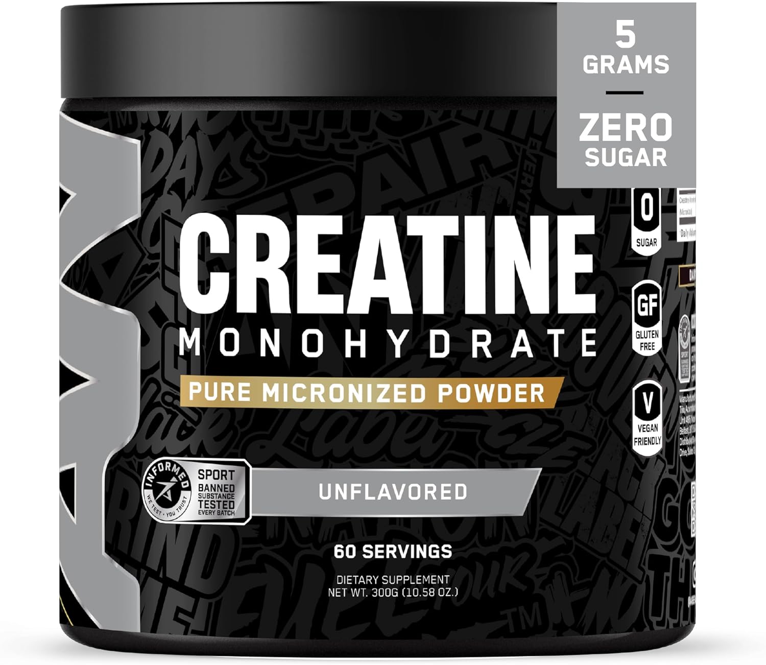 All Black Everything Creatine Monhydrate | 60 Servings | Unflavored | Micronized Amino Acid Powder | Cellular Energy | Cognitive Function | Gluten-Free and Keto Friendly