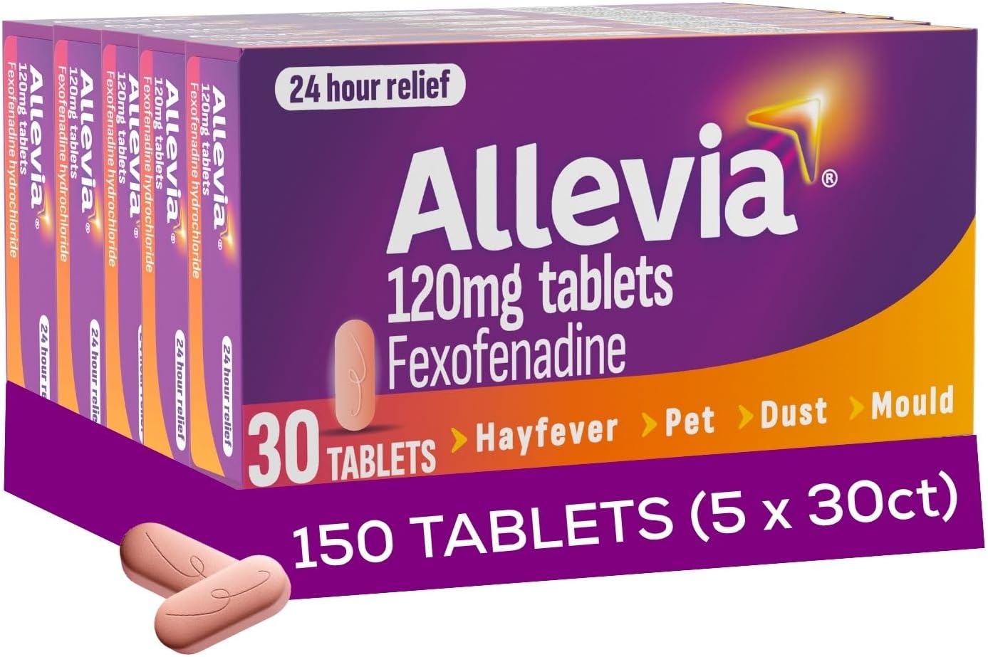 Allevia Hayfever Allergy Tablets 120mg Fexofenadine Antihistamine, 150 cts