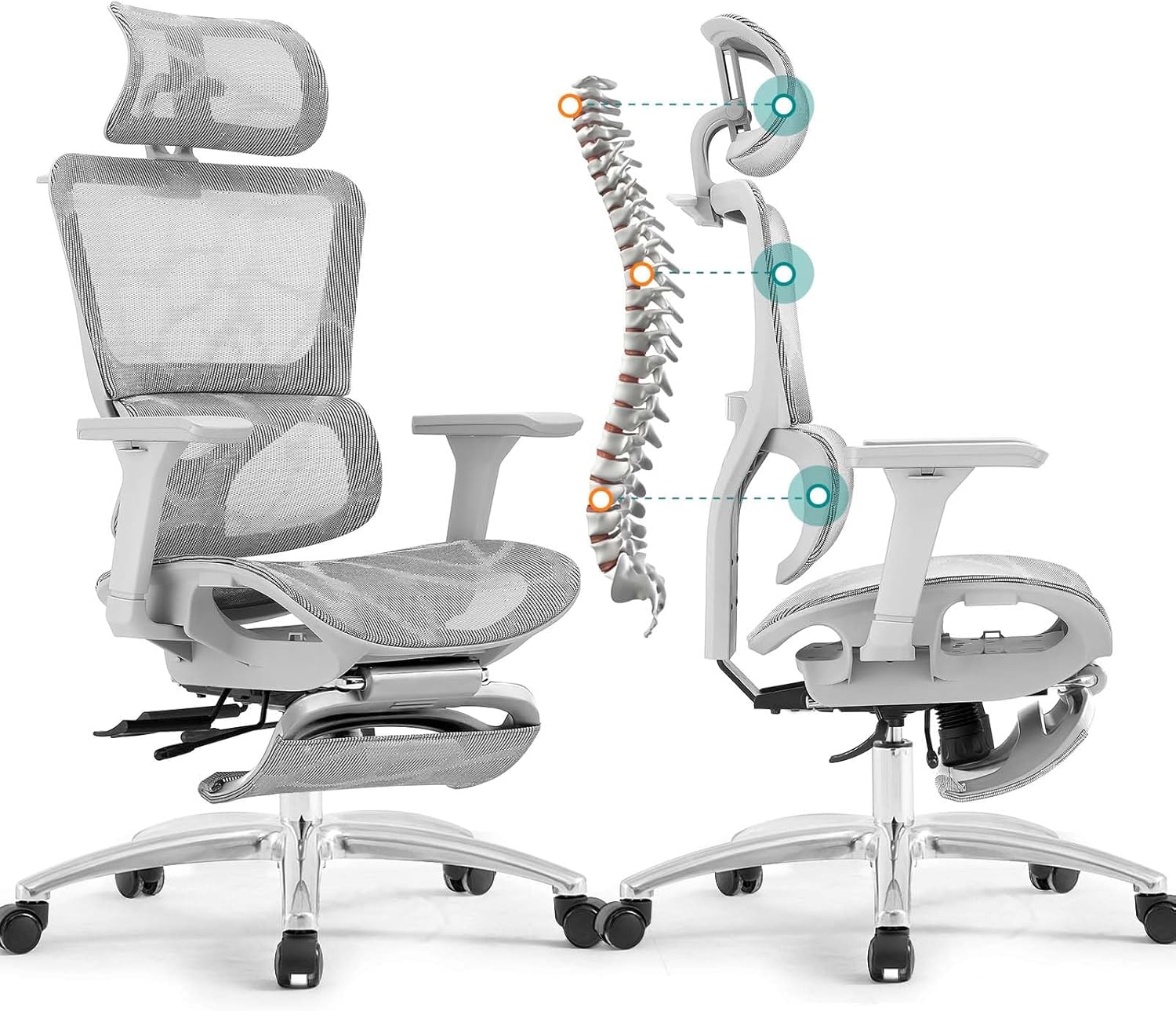 Ferral Ergonomic Office Chair, High Back Home Office Desk Chair with Lumbar Support, 4D Adjustable Armrest & Seat Depth, Computer Mesh Office Chair with Tilt Function (Silvergray)