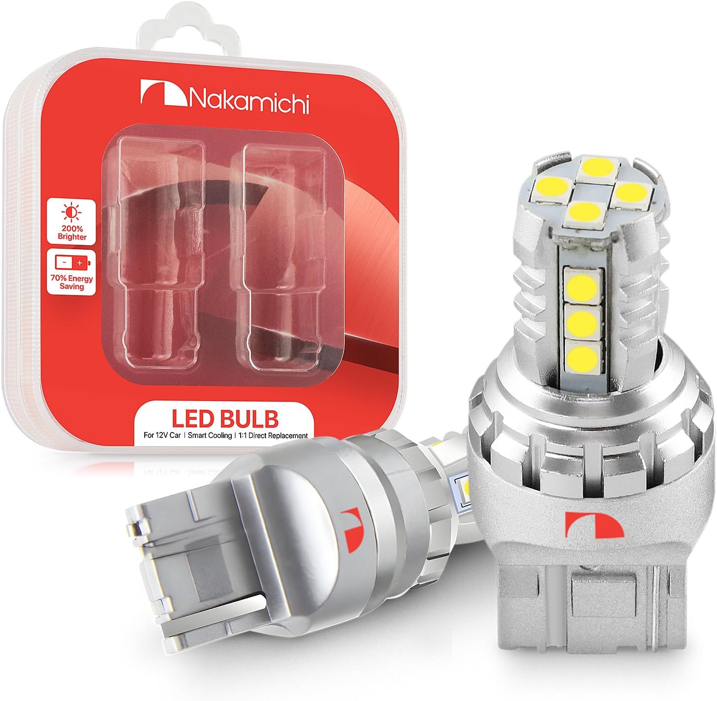 Nakamichi LED Light Bulb T20-7440 / W21W 16-SMD 3030 Chipsets LED Replacement Bulbs for Car Exterior Reversing Indicator Lights (Xenon White, 7440 | 16 LEDs | Flashes)