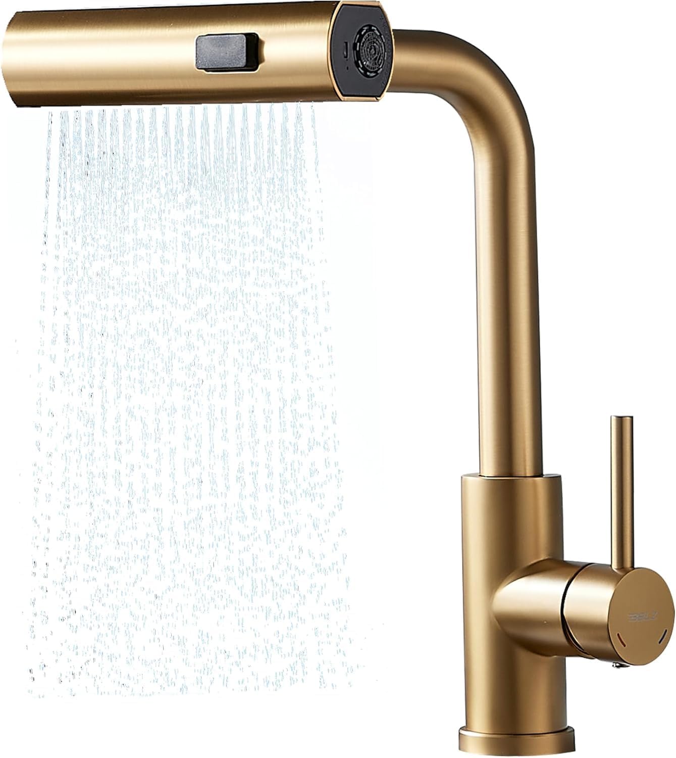 BELZ Pull-Out Kitchen Mixer Tap – 360° Swivel, Anti-Splash Waterfall Faucet, Stainless Steel Hot & Cold (Gold)