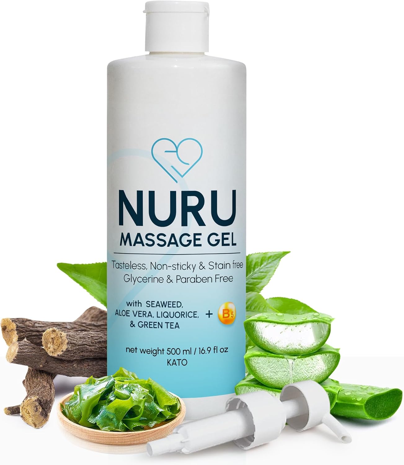 Nuru Massage Gel 500ml, Organic Aloe Vera & Seaweed, Water Based