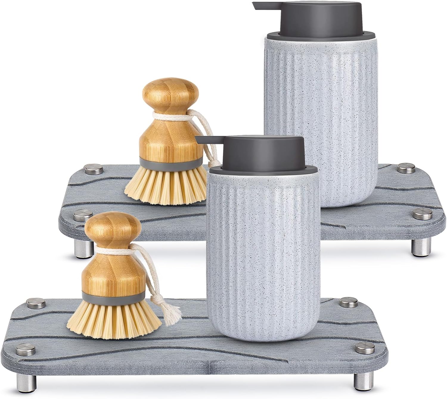 Foleto Home Sink Caddy 2pcs Dries Instantly Kitchen Sink Organizer Sponge Decor Riser with Stainless Steel Feet Modern Diatomaceous Earth Sink Tray for Soap Water Bottles Candles Protection