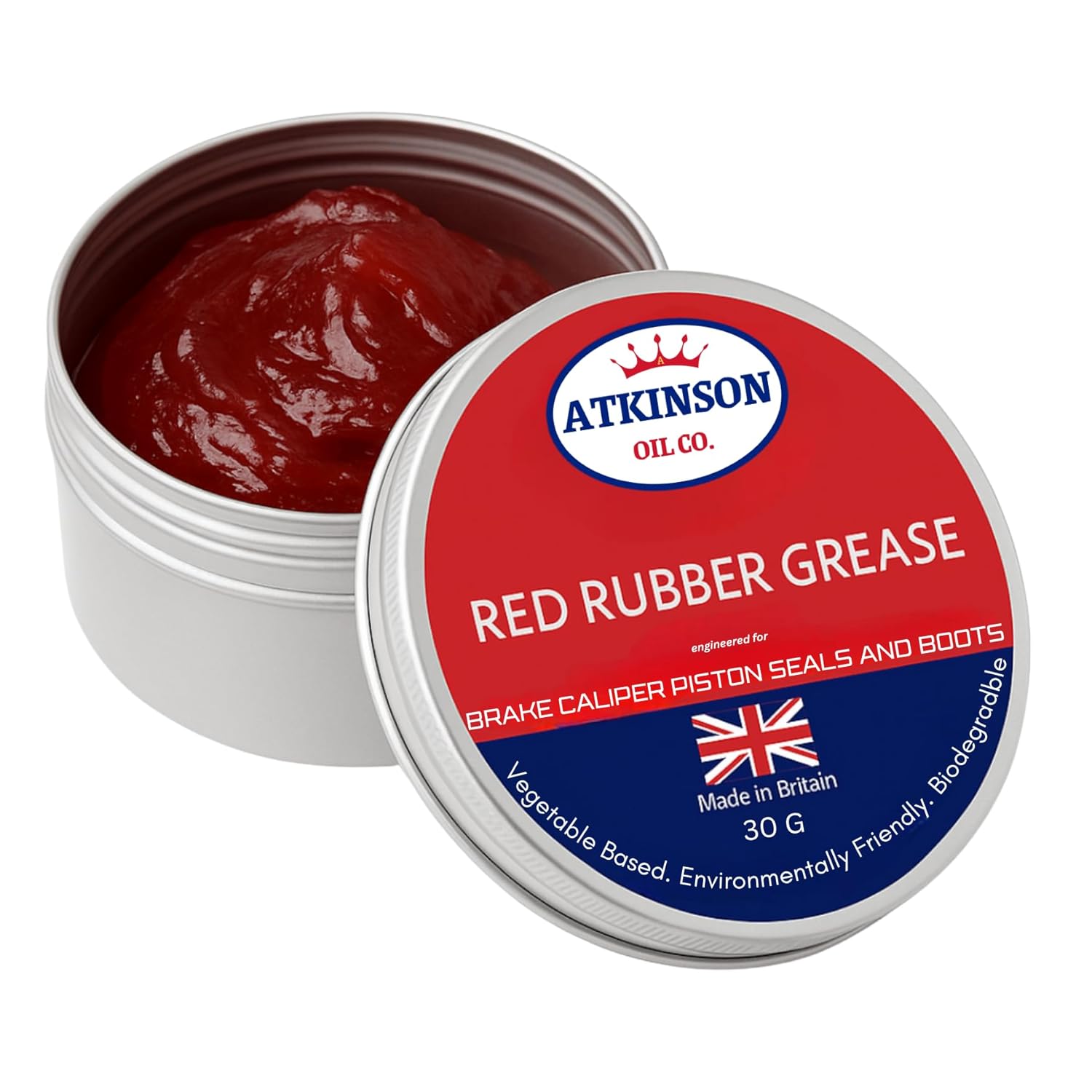 Atkinson Oil Co. Red Rubber Grease – 30g Brake & Hydraulic Seal Grease | Vegetable-Based, Rubber-Safe, Non-Mineral Formula | Ideal for Classic Cars, Calipers & O-Rings Made in UK