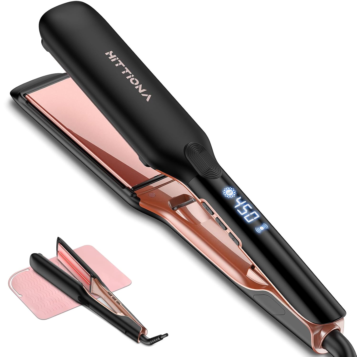 Flat Iron Hair Straightener – 1.75” Ceramic Infrared Ionic Flat Iron with 5s Fast Heat-Up, Vibration Technology, LCD Temp Control, Dual Voltage, Anti-Frizz Styling for All Hair Types