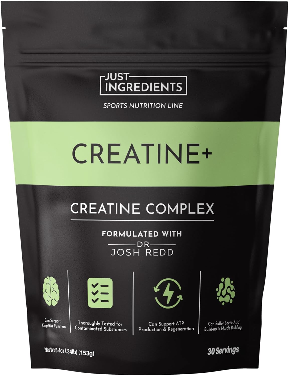 JUST INGREDIENTS Creatine Monohydrate Powder with Rejen Fulvic Mineral Complex - Supports Muscle Recovery, Energy, Strength, Cognitive Function - 30 Servings