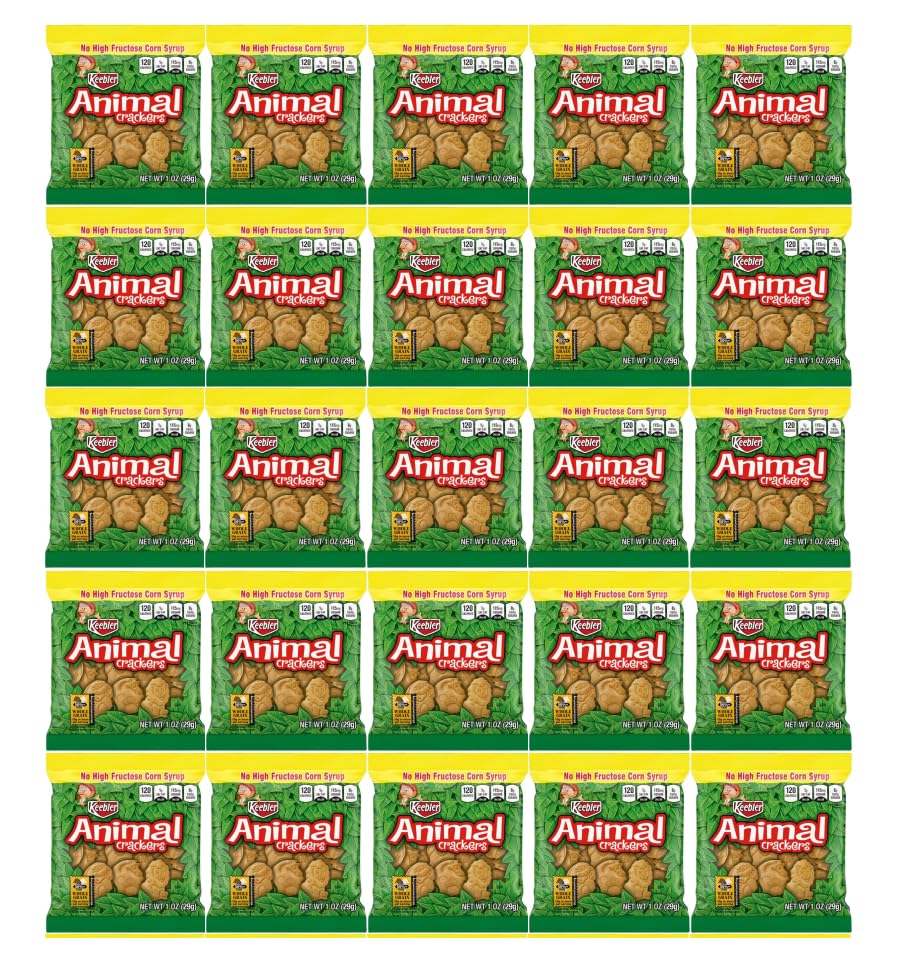 Animal Crackers, individual bags, Variety Crackers Snack Bulk Packs - Graham Cracker, Keebler, Whole Grain, No High Fructose Corn Syrup, 1 oz Packets. (Pack of 25)
