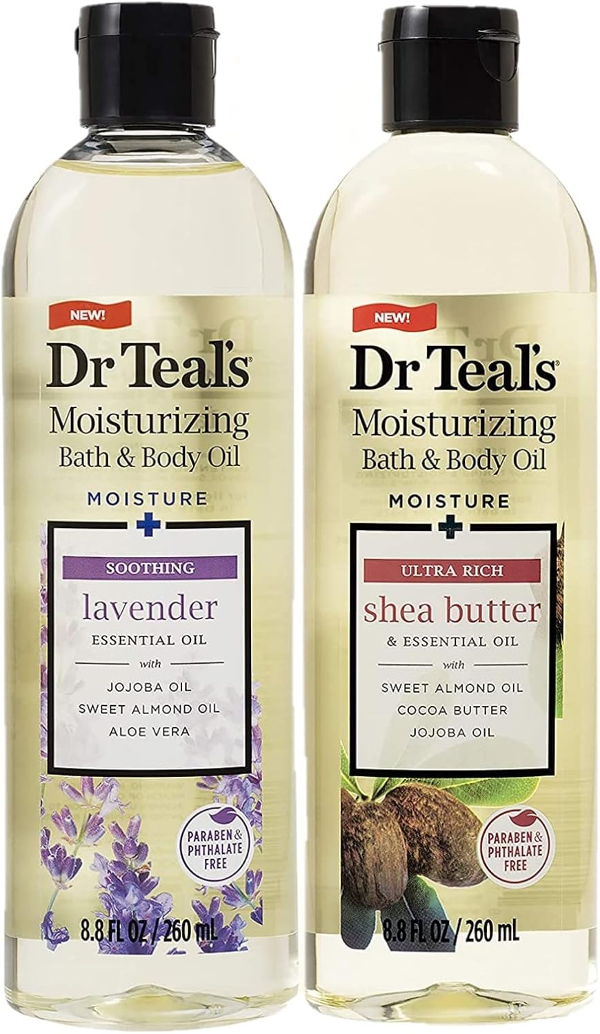 Dr. Teals Bath & Body Oil Variety Gift Set (2 Pack, 8.8oz Ea.) - Soothing Lavender & Ultra Rich Shea Butter - Essential Oils Hydrate Skin & Alleviates Daily Stress - at Home Spa Kit