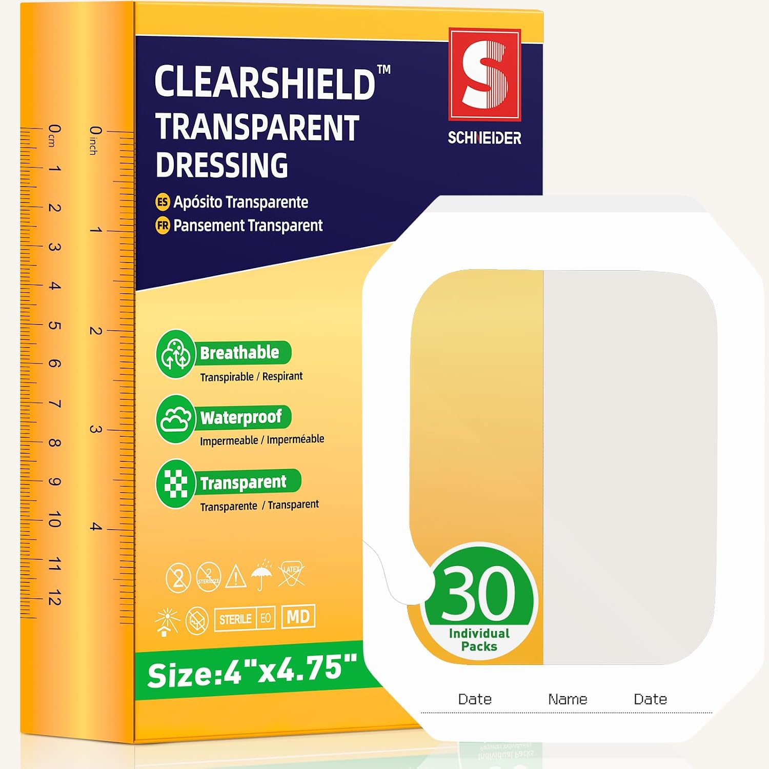 Transparent Film Dressing, Breathable Clear Patch, 4" x 4.75", 30 Pack