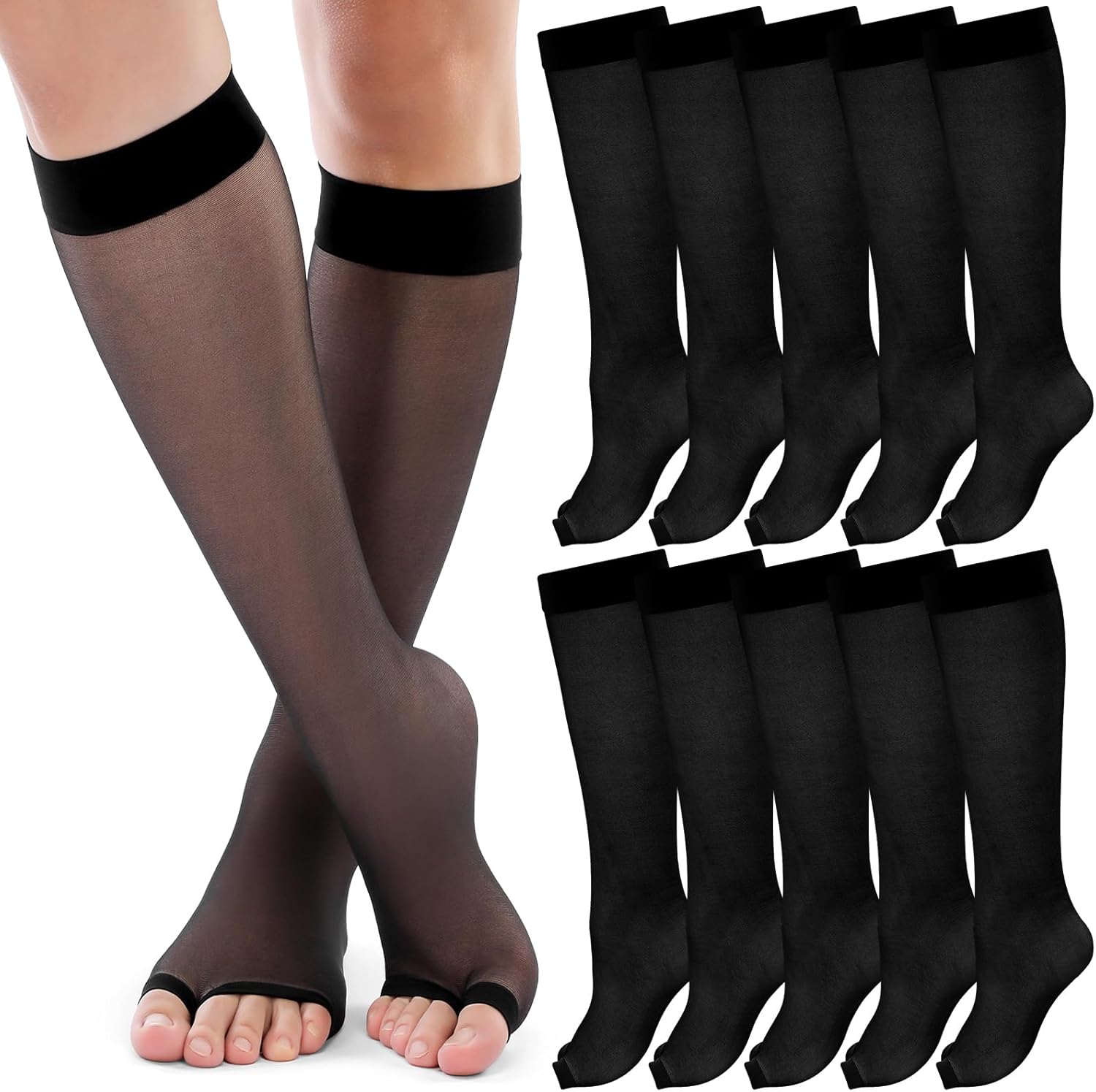 Bonuci 8 Pairs Toeless Knee High Open Toe Trouser Socks Long Socks Open Toe Feet Stockings for Women