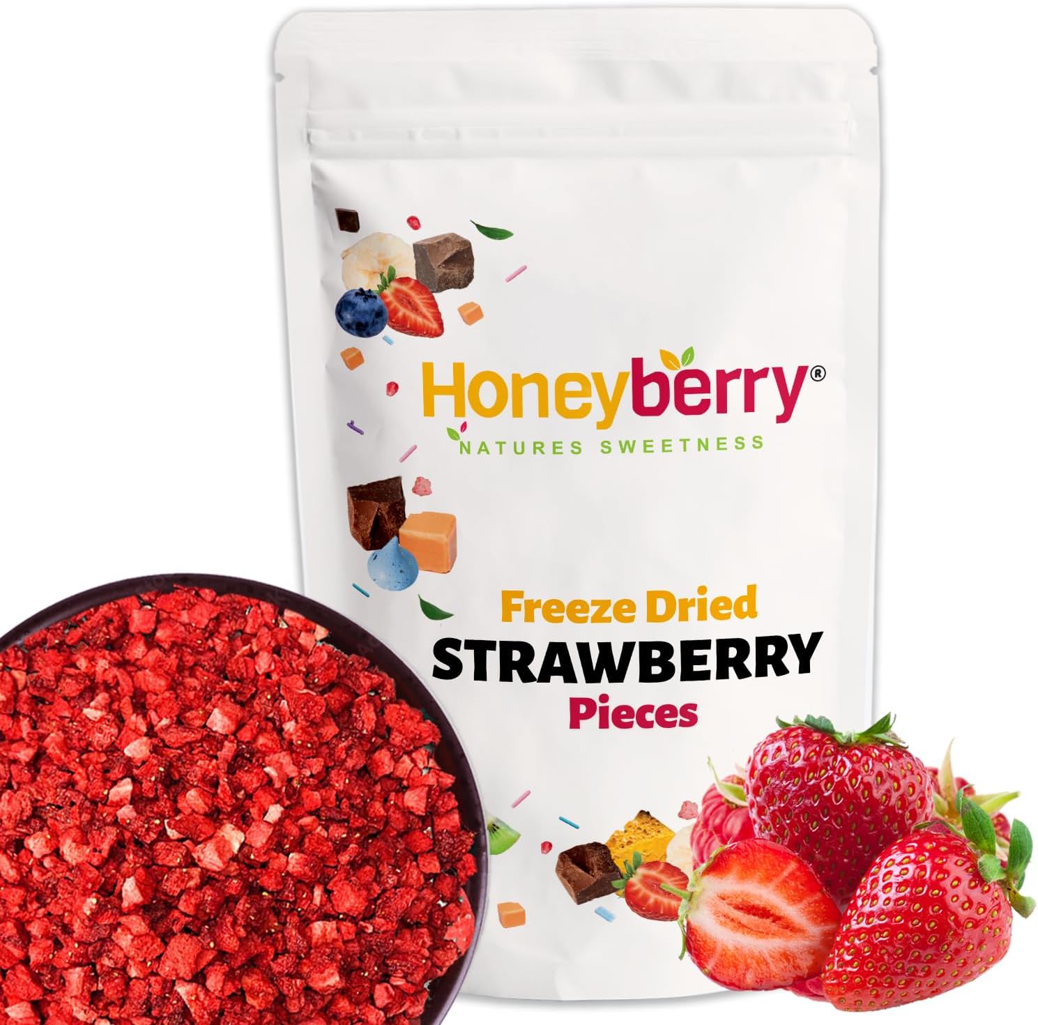 Freeze Dried Strawberry Pieces 100g - Premium Freeze-Dried Fruit Bits - 100% Natural, No Added Sugar or Preservatives Raw Dry Strawberries for Baking, Cake Decoration, Porridge Oat, Ice Cream Toppings