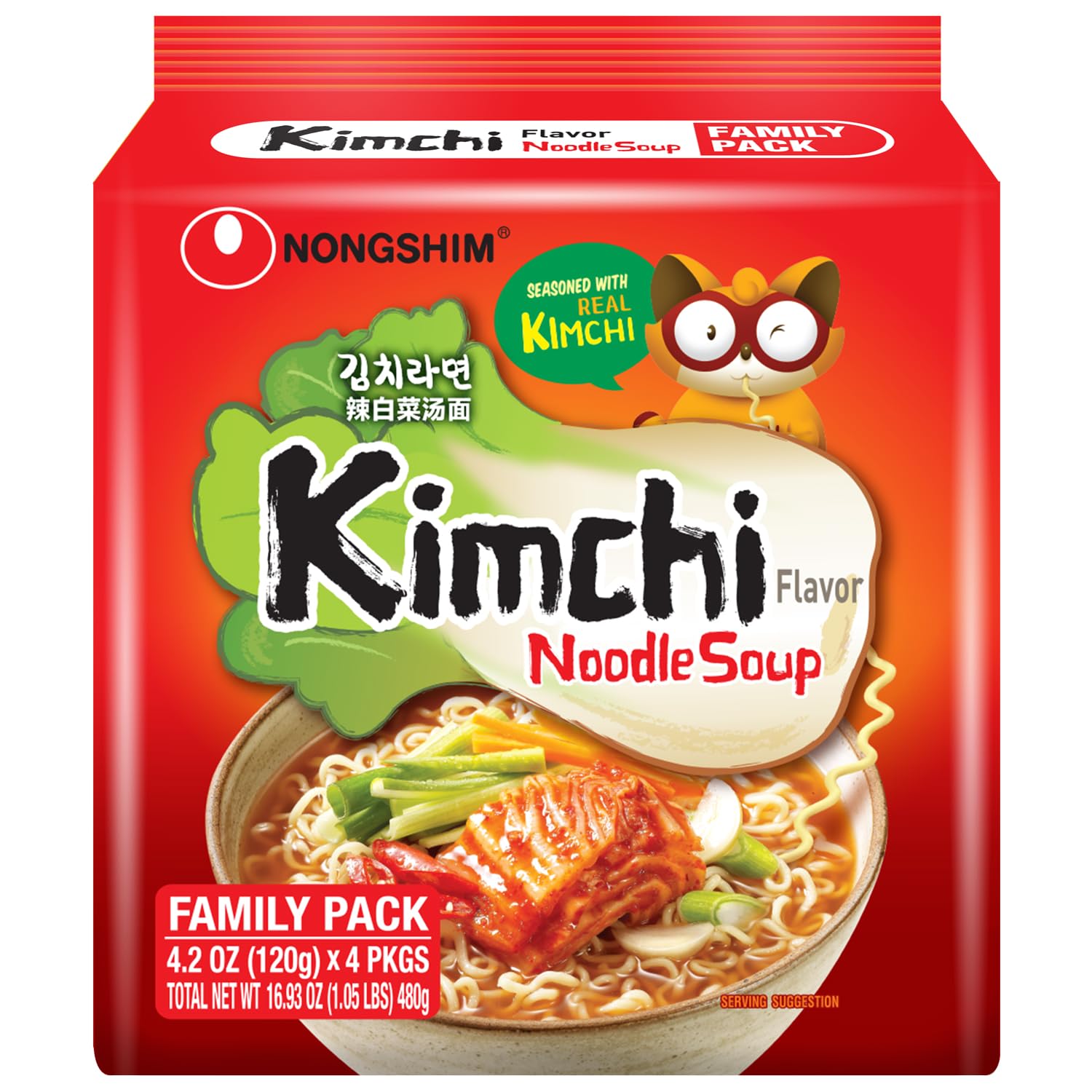 Nongshim Ramen Noodles, Gourmet Instant Ramen, Premium Microwavable Noodle Soup, Kimchi, 4.2 Ounce (Pack of 16)