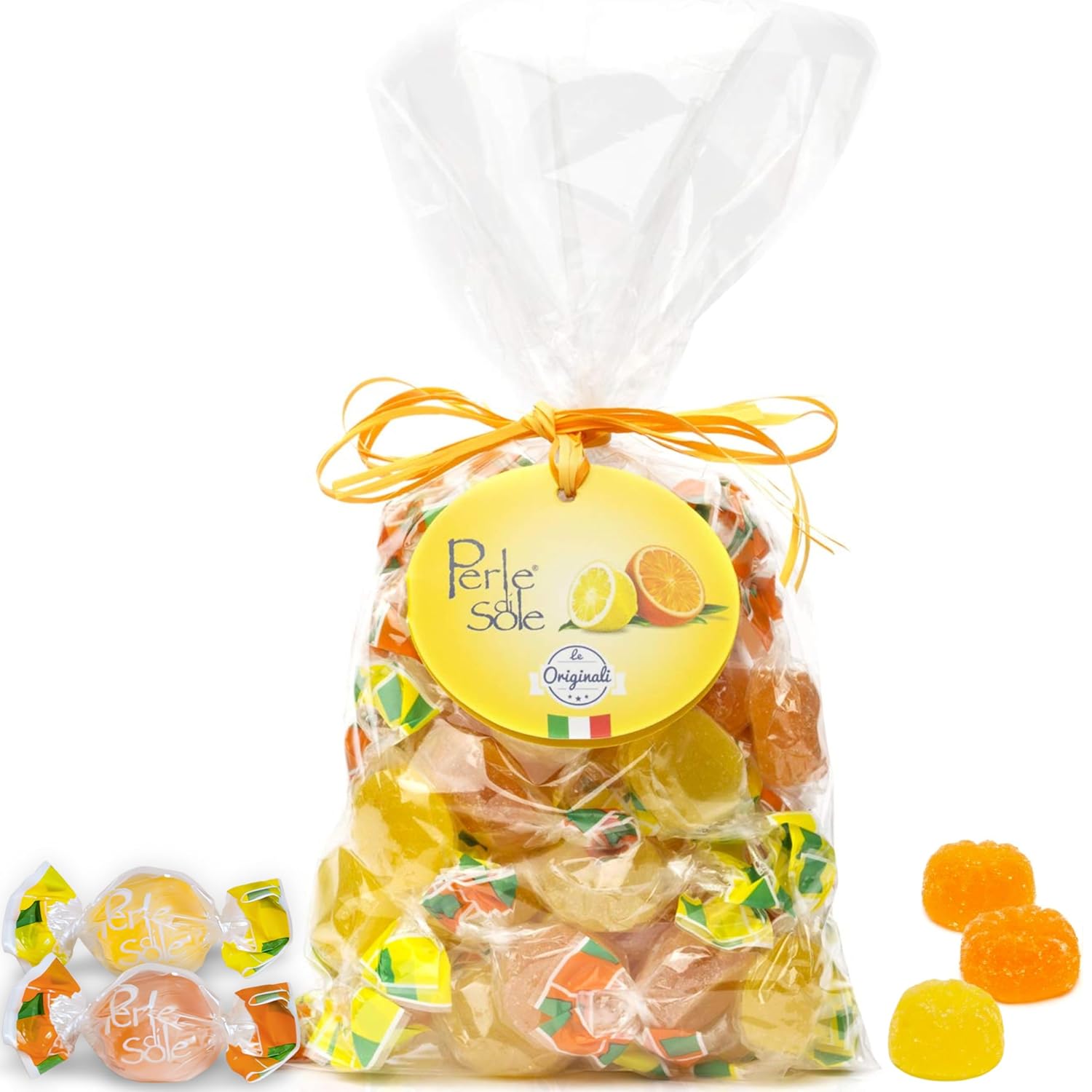 Perle di Sole Candy from Italy - Italian Fruit Jelly Candy - Orange & Lemon Soft Candy Individually Wrapped (12.35 Oz | 350g Bag) Italian Gelee Candy