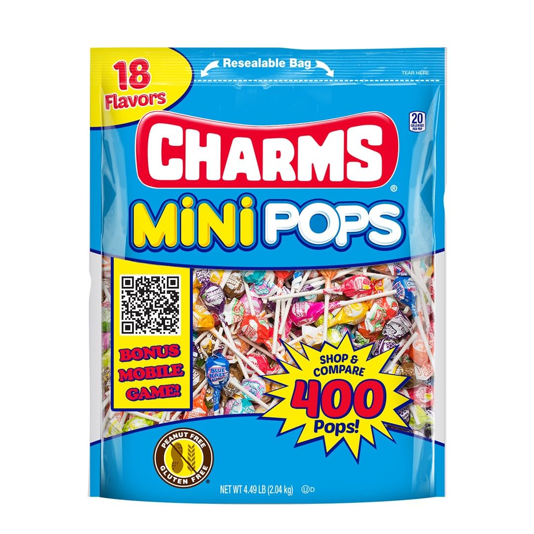 Tootsie Roll Charms Mini Pops - 4.5 lb Bag of Individually Wrapped Fruity Hard Candy Lollipops in 18 Fun Flavors - Peanut and Gluten Free, 400 Count, Packaging May Vary