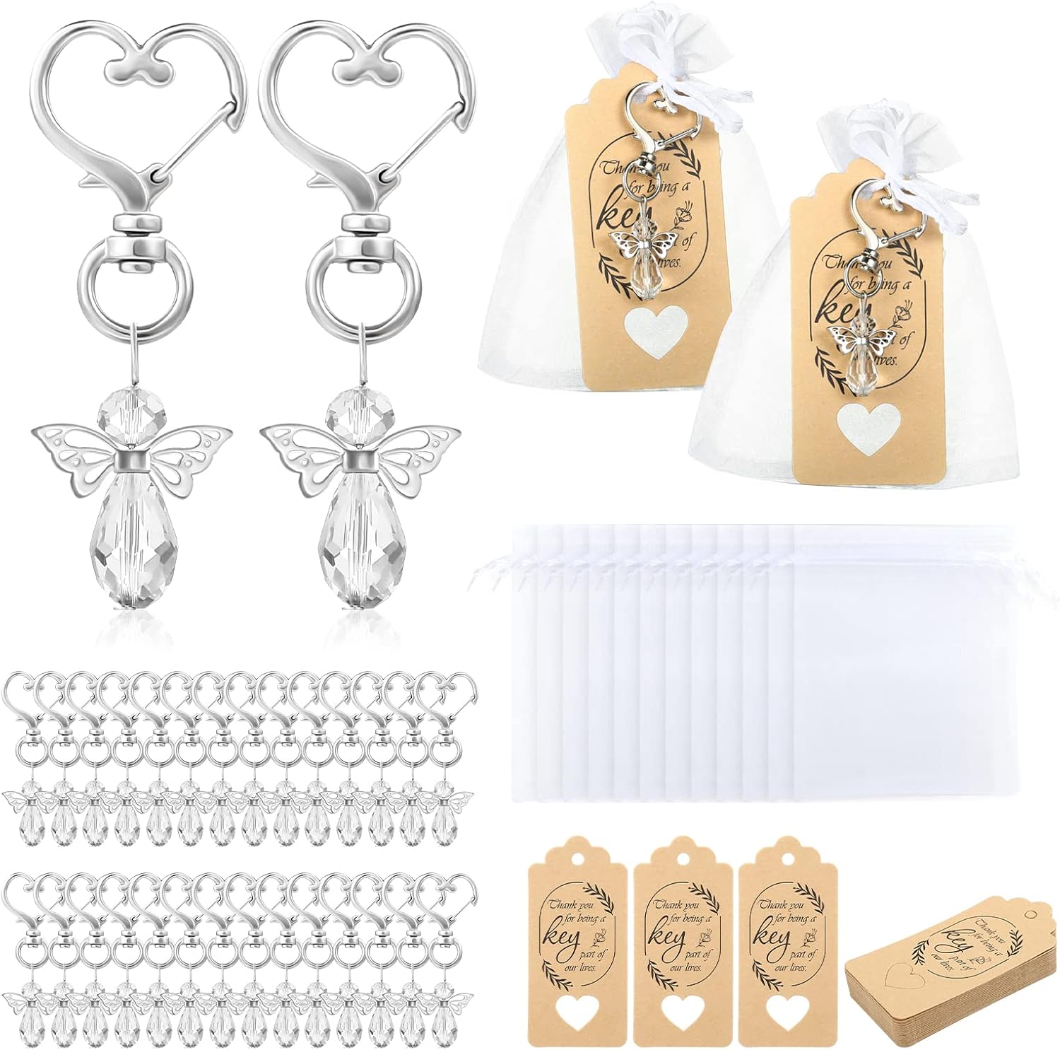 GWHOLE 90pcs Guardian Angel Keychains with Keyring Organza Bags Thank You Tags,Thank You Gifts for Colleagues Teacher Nurse Guest Baby Shower Wedding Christening（30 Sets）