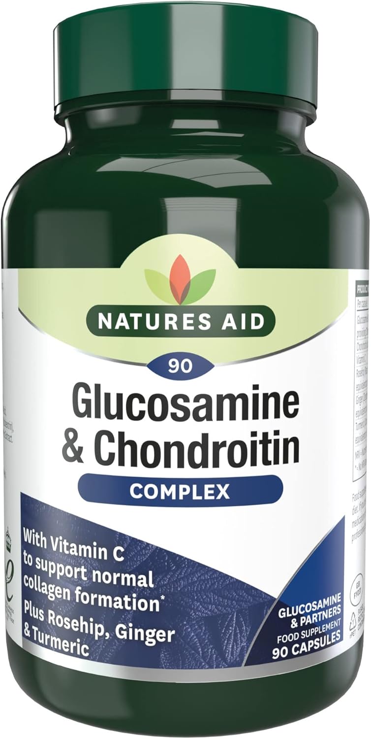 Natures Aid Glucosamine & Chondroitin Complex - Rosehip Ginger Turmeric Vitamin C Supplement - Joint Support Mobility, Flexibility & Cartilage Health - Non-GMO, Gluten-Free - 90 Capsules