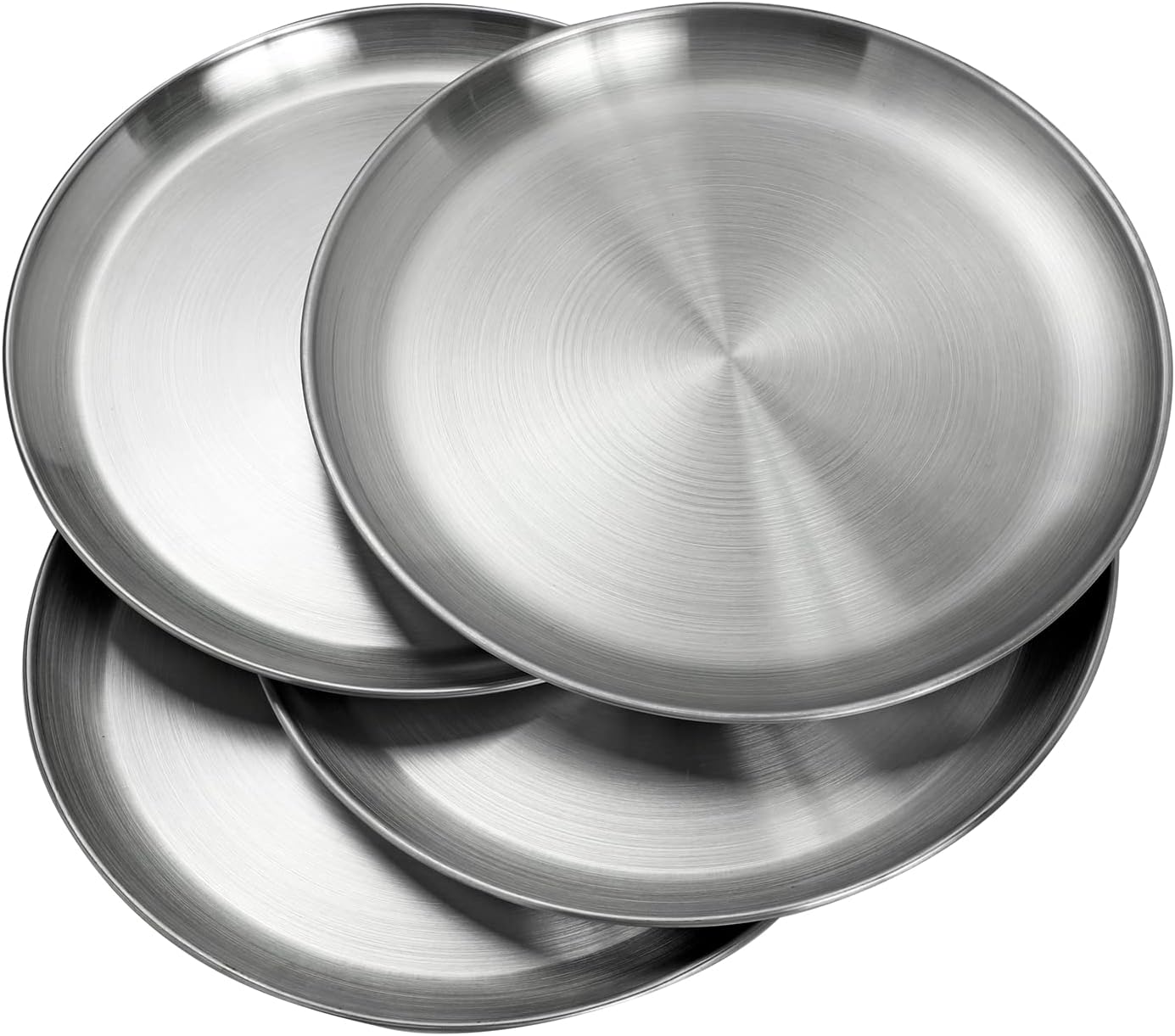 WANBY Stainless Steel Plates 304 Metal Lightweight Steel Plate Unbreakable Dinner Dishes Plates Set Non-Toxin Dishwasher Safe BPA Free and Healthy (4 Pcs)