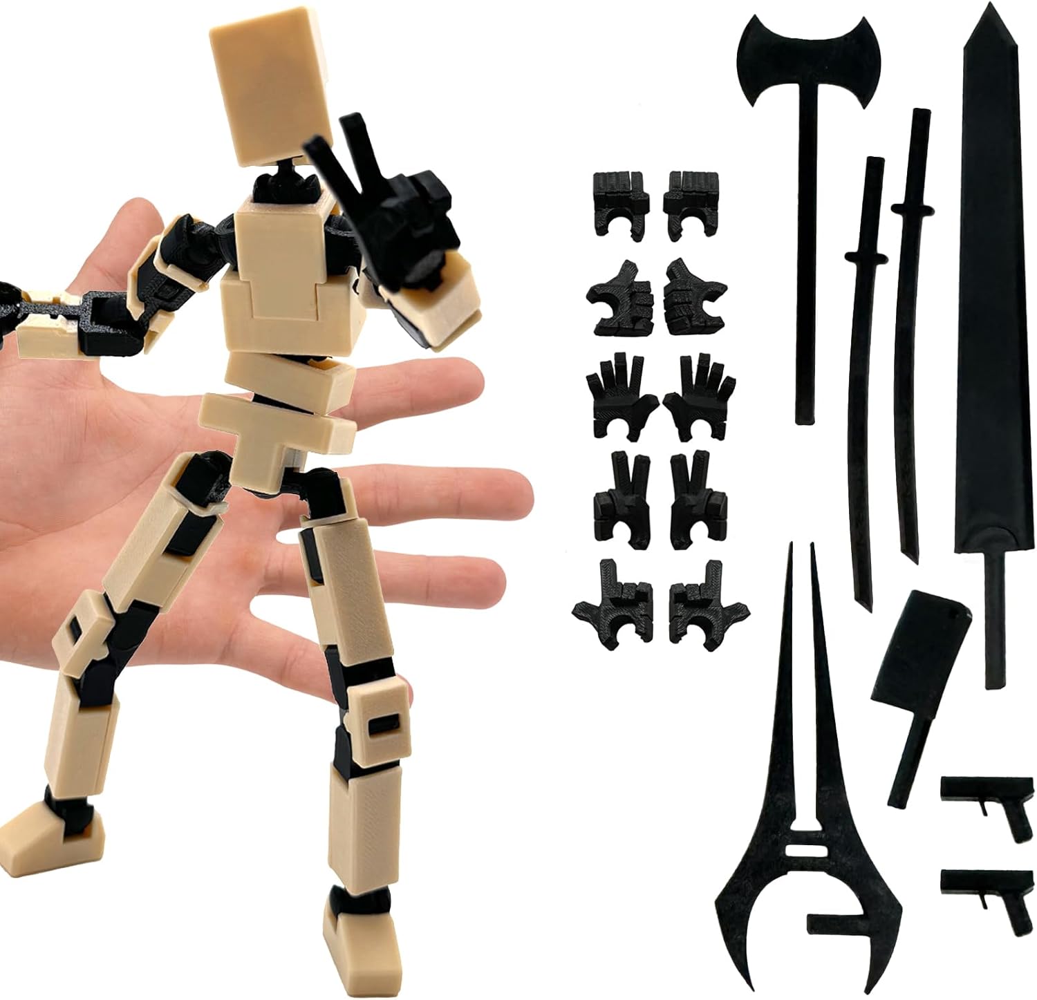 (Assembly Completed) 3D Printed Enlarge Body Size 8.13-inch Action Figure Lucky20, Full Body Mechanical Movable Toy, Multiple Accessories, Desk Decoration (Apricot)