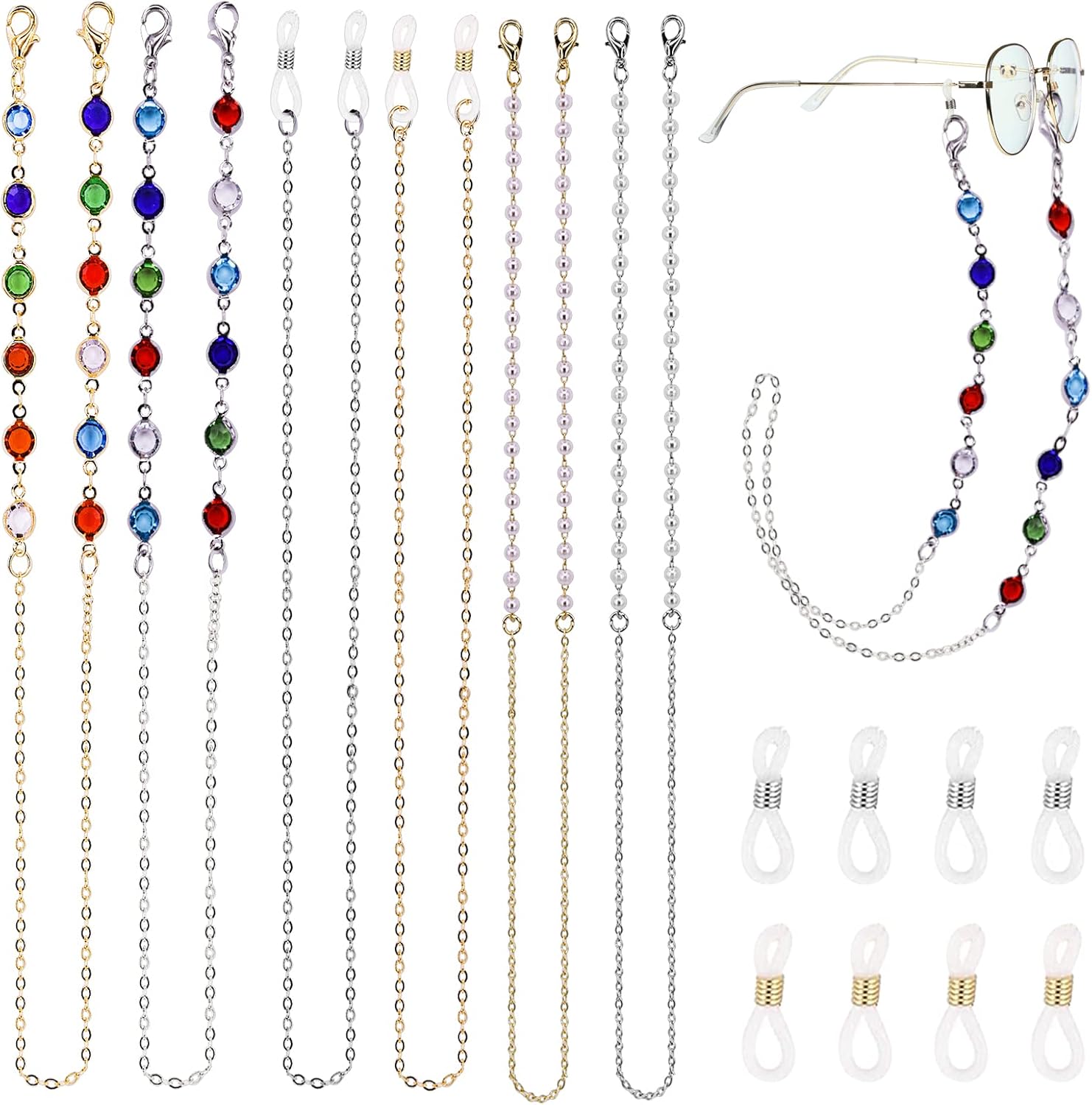 6 PCS Spectacle Chain Glasses Chains Sunglasses Chain Beaded Eyeglass Chains Reading Glasses Beads Eye Glasses Bead Glasses Strap Chains Eyewear Chain for Glasses Women with Anti-Skid Ear Hooks