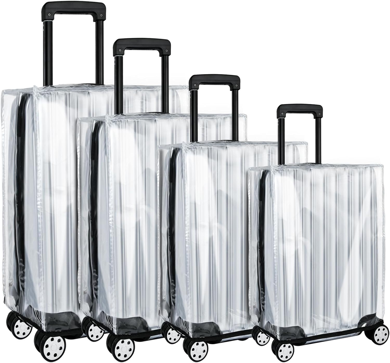 4 PCS Upgraded Luggage Covers, 20/22/24/28 In Thicken Clear PVC Suitcase Covers for Wheeled Luggage,Waterproof & Dustproof Luggage Sleeve Protector for Travel (Full Transparent, Regular Style)