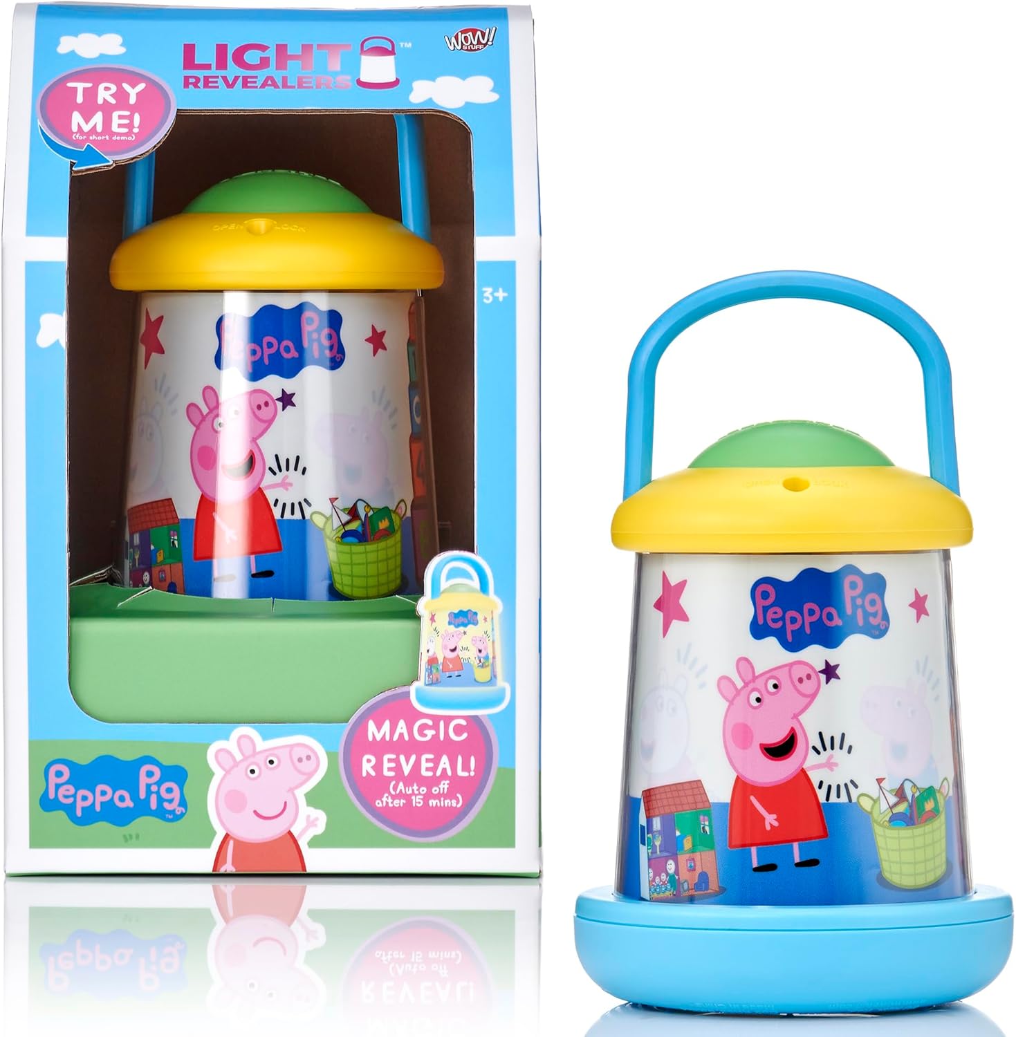 WOW! STUFF! Light Revealers Lantern - Peppa Pig - 6.3" Night Light, Magic 360 Image Scene & Character Reveal, Auto-Off, Illuminating Kids Room Decor