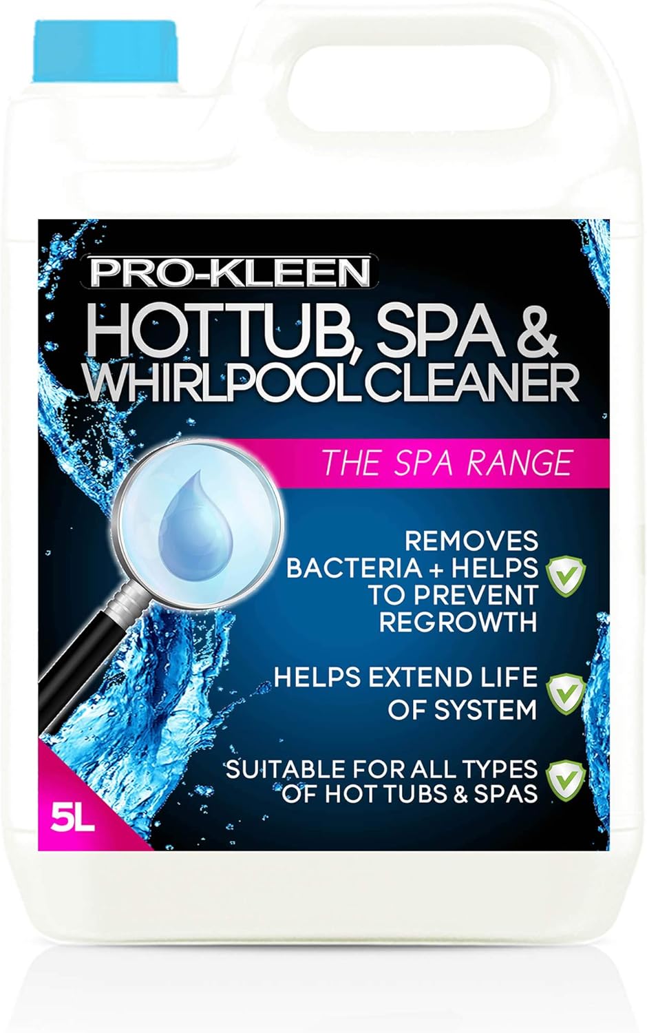 Pro-Kleen Whirlpool Bath and Hot Tub Internal Pipe System Flush Cleaner (5L) - Provides a Deep, Hygienic Clean to Remove Limescale, Soap, Oil, Grease & Unpleasant Smells, Blue