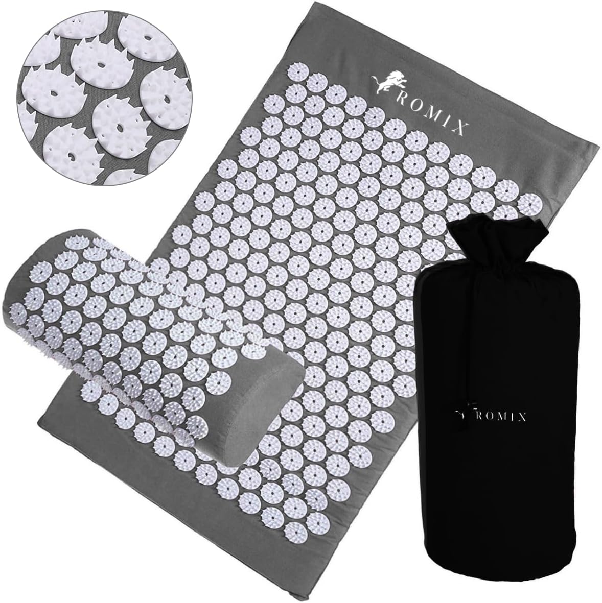 ROMIX Acupressure Mat and Pillow Set, Acupuncture Mat for Back, Neck, Feet Pain Relief Muscle Relaxation Stress Reduction Wellness Therapy, Spike Massage Mattress with Carry Bag for Men Women