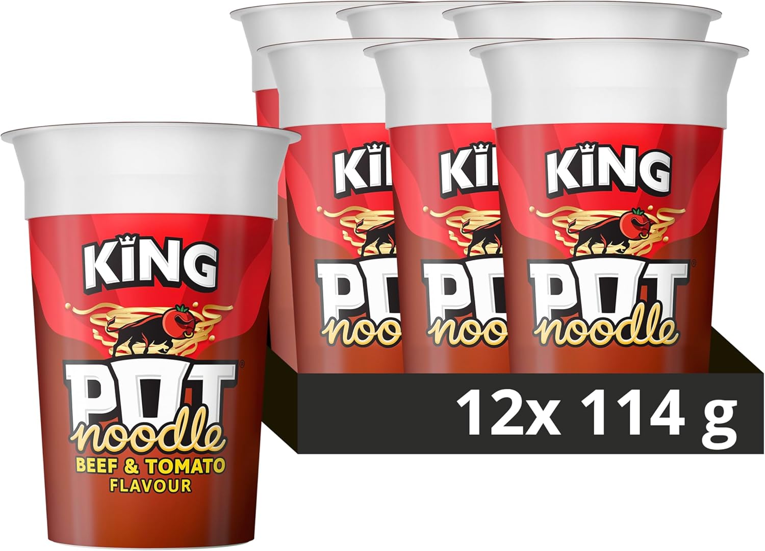 Pot Noodle Beef & Tomato King Pot Noodle Instant Vegetarian Snack quick-to-make noodles Instant Noodle 12x 114 g