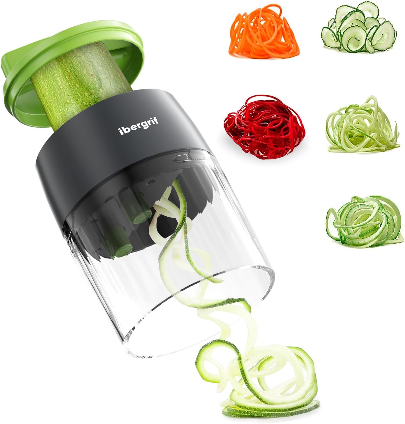 Ibergrif M522 Spiralizer for Vegetables, Upgrade Vegetable Slicer Courgette Spiralizer BPA Free, Dishwasher Safe, 4 in 1 Zucchini Spaghetti Maker for Cucumber, Zucchini