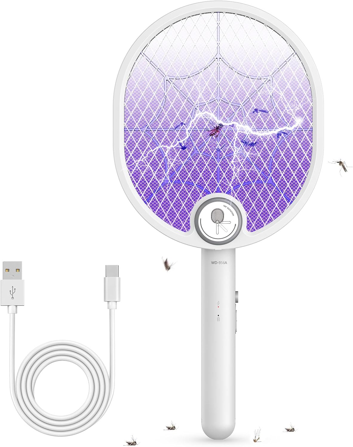 Buzbug Electric Fly Swatter, Foldable Fly Killer Electric Mosquito Swatter USB-C Rechargeable Bug Zapper Racket for Home Indoor and Outdoor Large Surface Fly Zapper Racket with 3-layer Dense Mesh