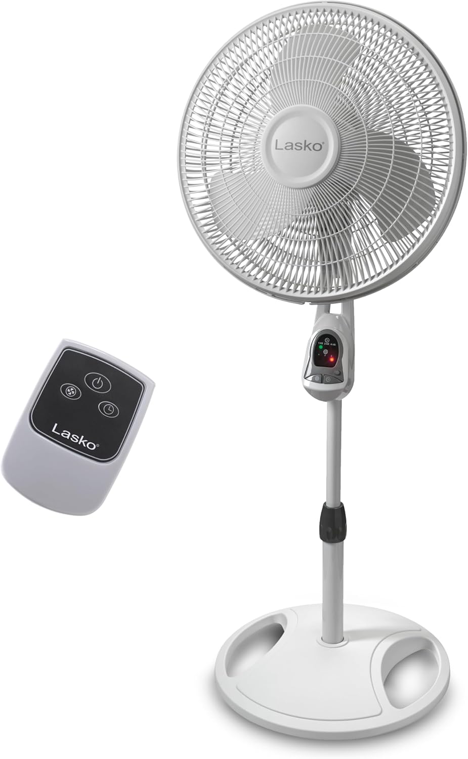 Lasko Oscillating Adjustable Pedestal Stand Fan with Timer and Remote for Indoor, Bedroom, Living Room, Home Office & College Dorm Use, 16 Inch, White, 1646